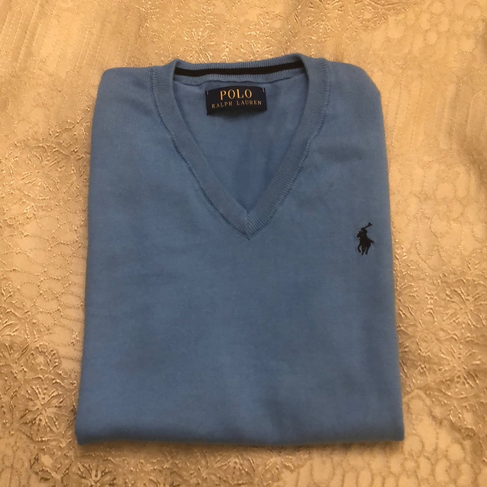RL light blue boy sweater sz M 10/12